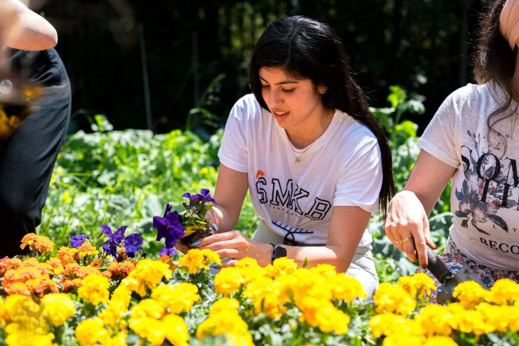 טיפול בגינת פרחים באירוע האגודה